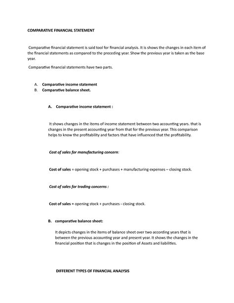 Comparative financial analysis - COMPARATIVE FINANCIAL STATEMENT ...