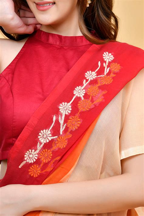 Red Halter Neck Cotton Blouse with Embroidery – thesaffronsaga