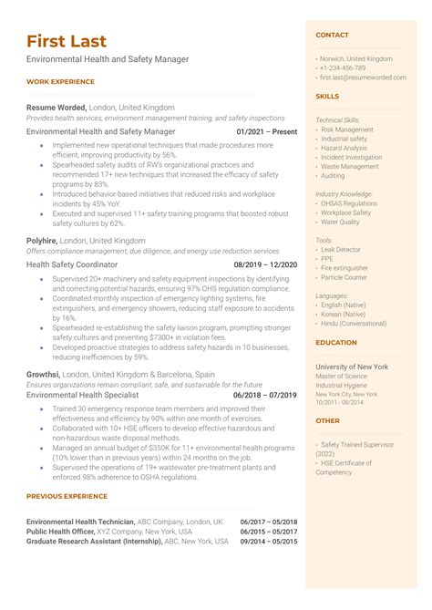 Environmental Health and Safety Manager Resume Examples for 2026 ...
