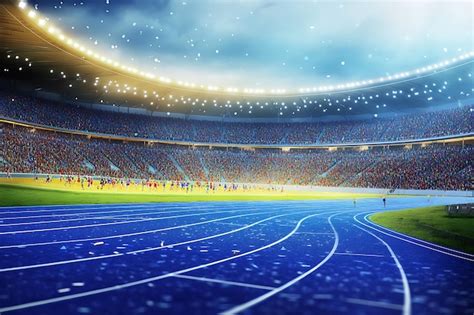Empty athletic track at a stadium with crowd and lights | Premium AI ...