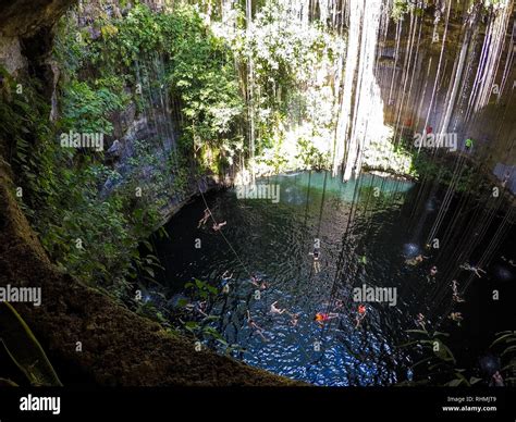 Cenote Ik Kil, Yucatan, Mexico-02-28-2017: Details of the well known ...