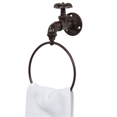 MyGift Industrial Matte Brown Bathroom Towel Ring with Vintage Metal ...