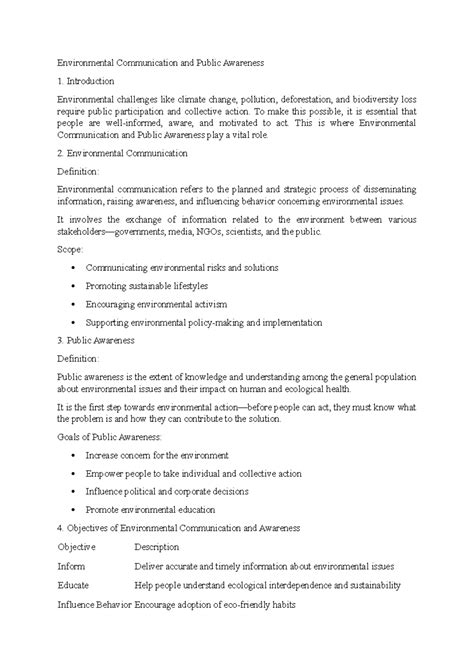 ENV 101: Environmental Communication & Public Awareness Overview - Studocu