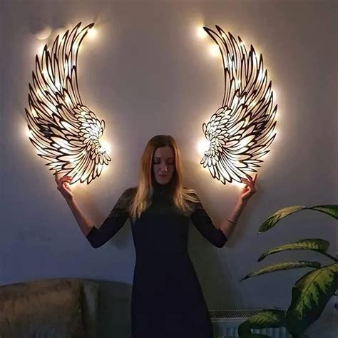 Large Metal Angel Wings Wall Decor, LED Angel Wings Wall Sculpture ...