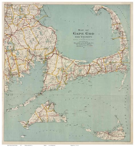Old Map of Cape Cod 1917 Walker reprint