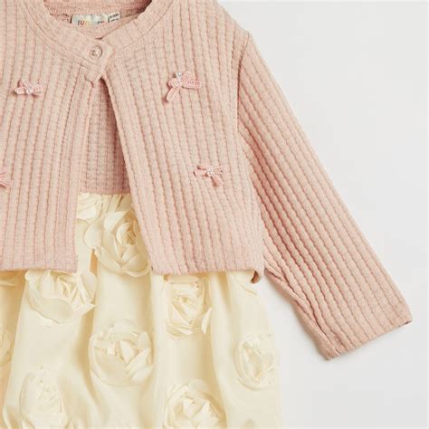 Buy Juniors Floral Applique Dress with Textured Cardigan from Juniors ...
