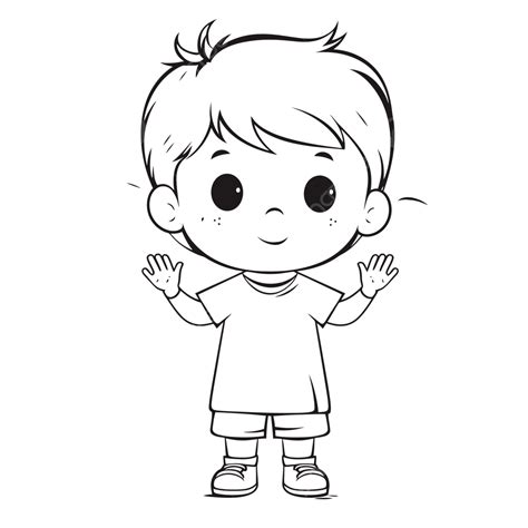 Small Boy With Hands Up Coloring Page Outline Sketch Drawing Vector, Wing Drawing, Ring Drawing ...