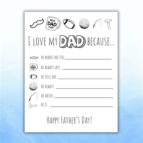 I Love My Dad Because Printable For Kids