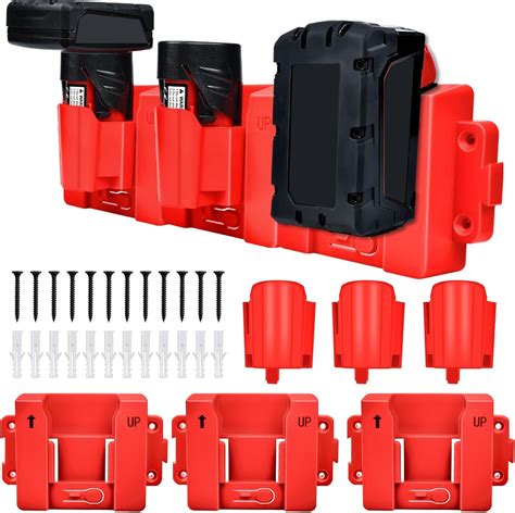 Amazon.com: QSDXNYDC 2-in-1 Battery Holder for Milwaukee 12V&18V Battery, 3Packs Wall Mount ...