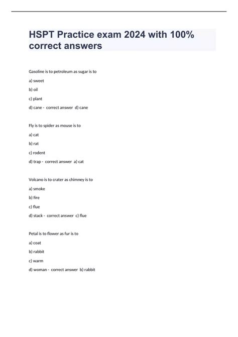 HSPT Practice Test exam 2024 with 100% correct answers - HSPT - Stuvia US