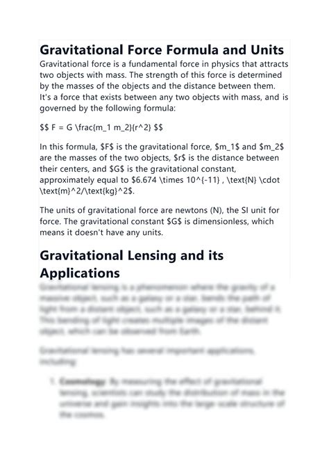 SOLUTION: Gravitational force formula and units - Studypool