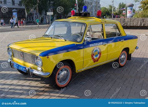 Donetsk, Ukraine - August 27, 2017: Soviet Police Car during an Exhibition in the Central Square ...