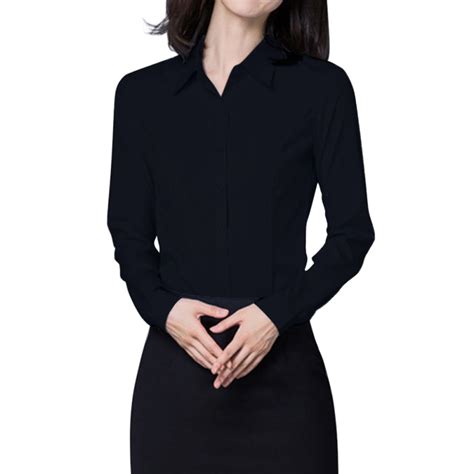 Women's Long-Sleeve Classic-Fit Oxford Shirt,Office Work Shirts Lapel ...