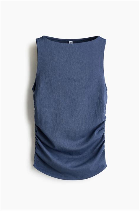 Ruched jersey top - Dark blue - Ladies | H&M IN