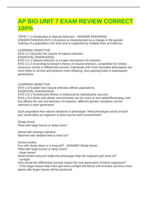 AP BIO UNIT 7 EXAM REVIEW CORRECT 100% TOPIC 7.1 Introduction to ...