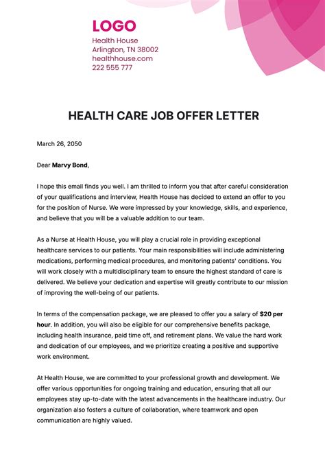 Free Healthcare Job Offer Letter Template to Edit Online
