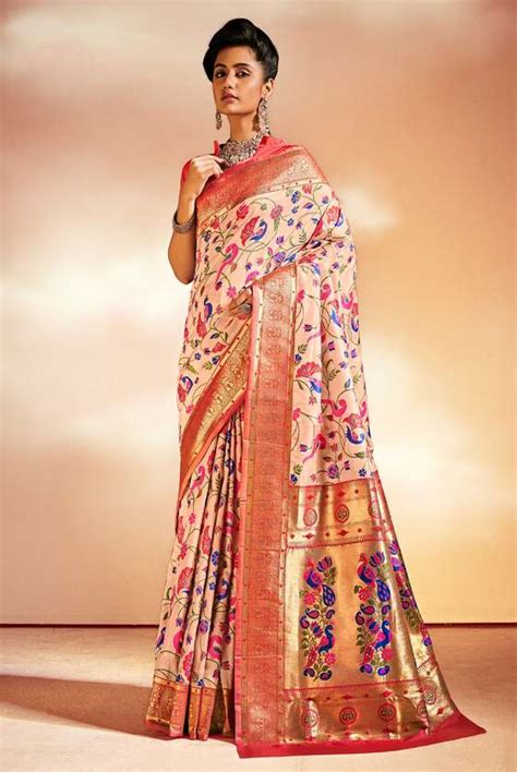 Sheer Pink Woven Paithani Silk Saree – MOR ETHNICS