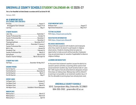 Greenville County Schools Calendar 2026-2027 [PDF]