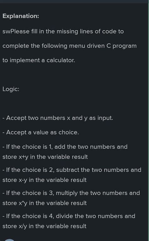 Please fill in the missing lines of code to complete the following menu ...