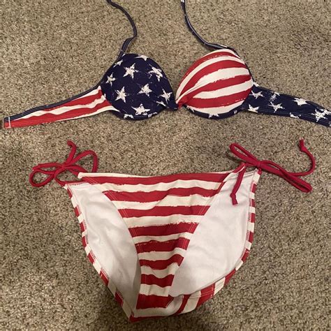 America 4th of July bikini Top small Bottoms medium - Depop
