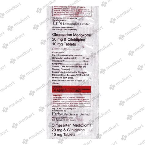 OLMIN 20MG LN TABLET 10'S Price, Uses, Side Effects & Substitutes | Medkart