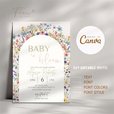Editable Baby in Bloom Invitation, Floral Baby Shower Invitation ...