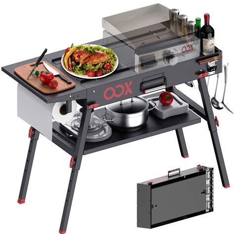 Portable Grill Table with Double-Shelf for Outdoor Prep,Folding Grill ...
