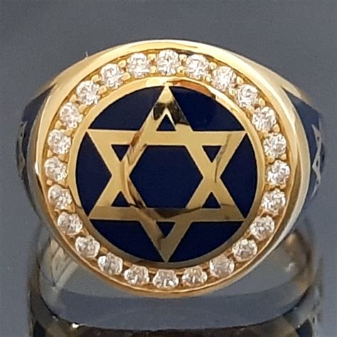 Solid Gold Star of David Ring: Jewish Enamel Shield, Greek Jewelry ...