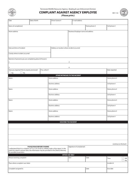 Fillable Online tn Complaint against Agency Employee form Fax Email ...