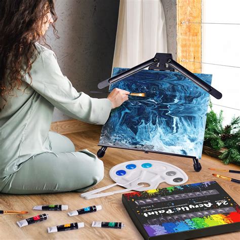 Buy Painting Set, 45 Pcs Acrylic Art Set with Tabletop Easel, 24 Colors ...