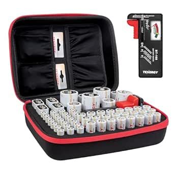 Tenergy Battery Organizer Storage Case with Battery Tester, Holds 60 ...