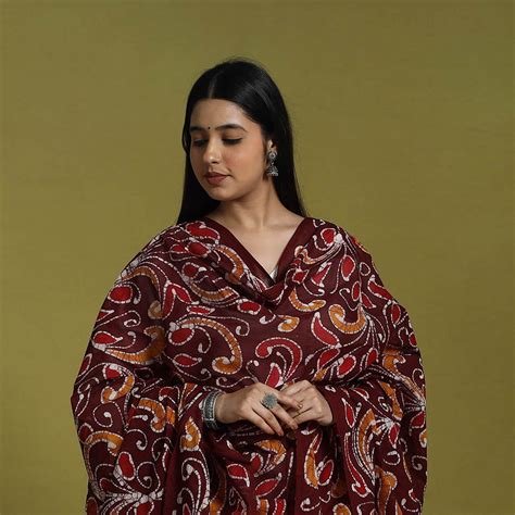 Maroon Cotton Hand Batik Print Dupatta – iTokri आई.टोकरी