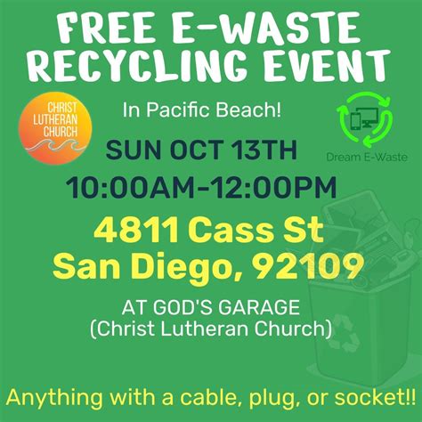 FREE E-Waste Electronic Recycling Drive in Pacific Beach!, Christ ...