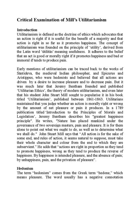 Critical Analysis of Mill's Utilitarianism - PHIL 101 Lecture Notes ...