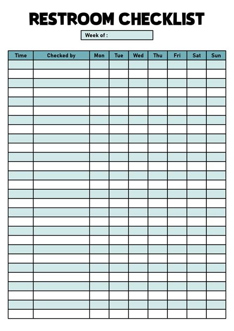 Free Printable Bathroom Log Sheet