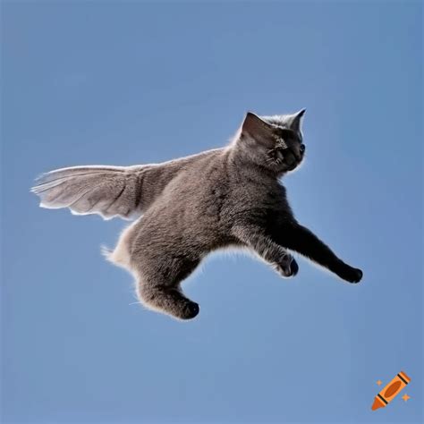 Fantasy illustration of a flying cat with angel wings on Craiyon