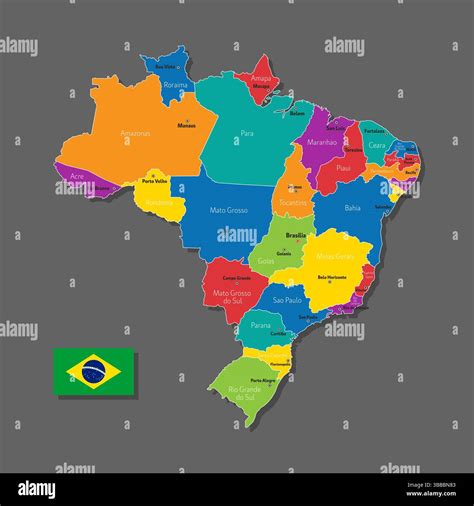 Vector map of Brazil with names of cities and with borders city Stock Vector Image & Art - Alamy