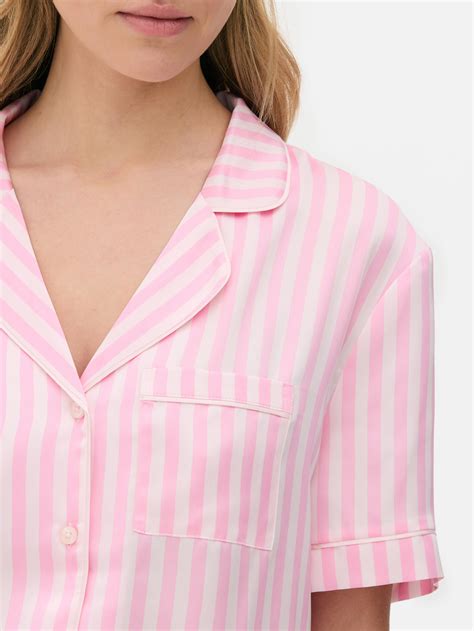 Women's Light Pink Striped Satin Boyfriend Short Pyjamas | Penneys