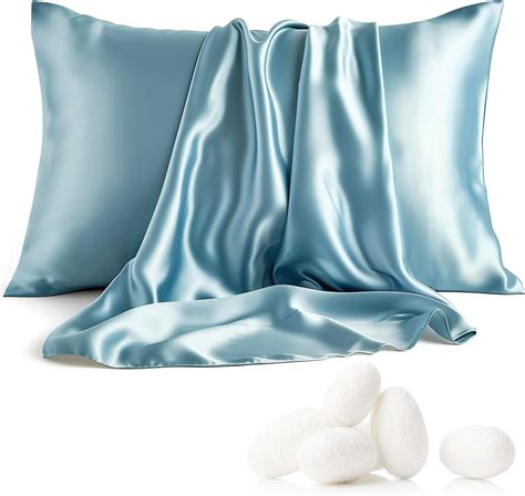 Amazon.com: Bedsure Silk Pillowcase for Hair and Skin, Blue Silk Pillow ...
