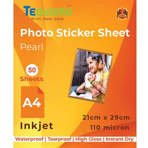 TeQuiero Inkjet Photo Sticker Paper Sheet Glossy Waterproof Pearl Self ...