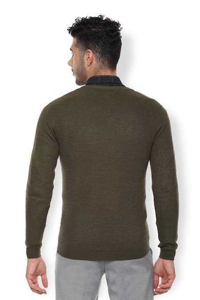Buy Men Olive Knit V-Neck Sweater Online - 420780 | Van Heusen