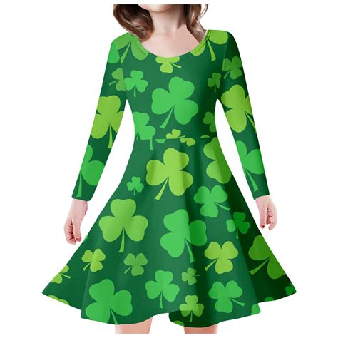 St. Patrick's Day Dresses For Girls Lucky Irish Graphic Long Sleeve ...