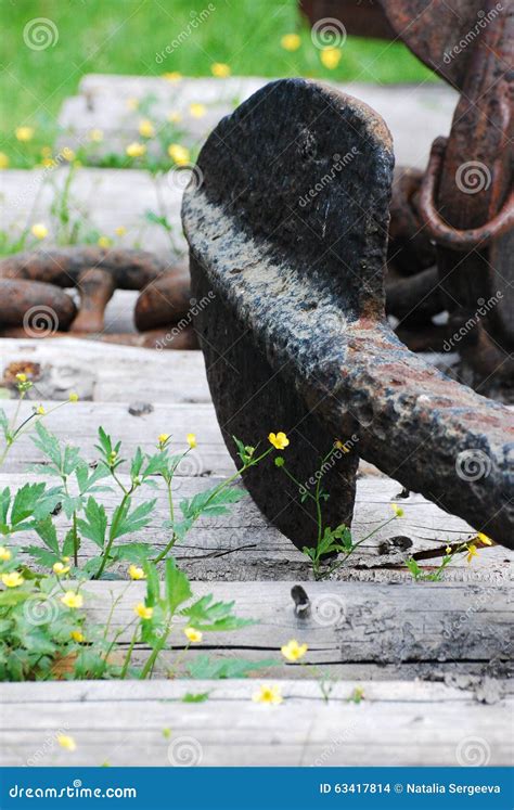 Rust Ancore on the Wooden Floor Stock Photo - Image of ancore, green ...