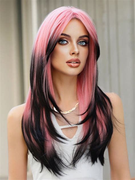 24 Inch Synthetic Wigs Long Straight Layered Wig with Curtain Bangs ...