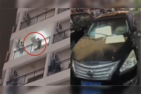 女子从9楼高空抛物扔了半个小时，砸坏1辆车：已经被警方抓获了