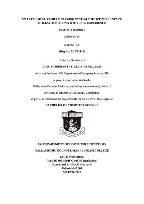 B.Sc. Project Report: Smart Digital Vehicle Parking System - Studocu