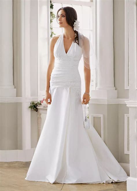 Taffeta Halter A-line Gown with Ruched Bodice | David's Bridal