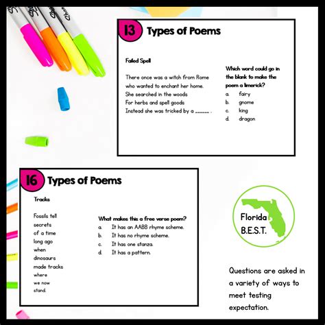 Types of Poems Task Cards - 3rd Grade - FL BEST | MagiCore - Worksheets Library