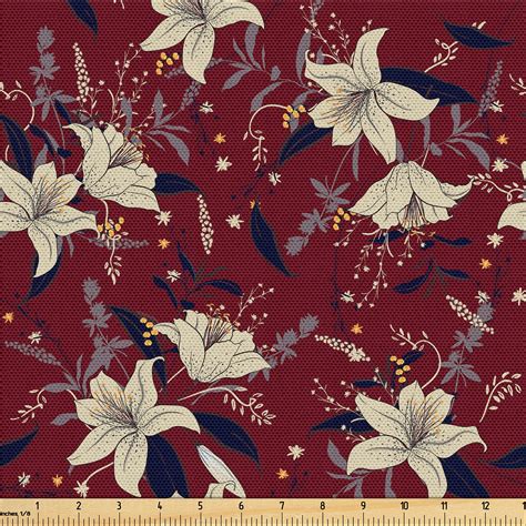 Ambesonne Nature Themed Fabric by the Yard Upholstery, Floral Romance ...