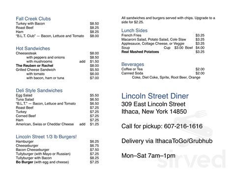 Lincoln Street Diner menu in Ithaca, New York, USA